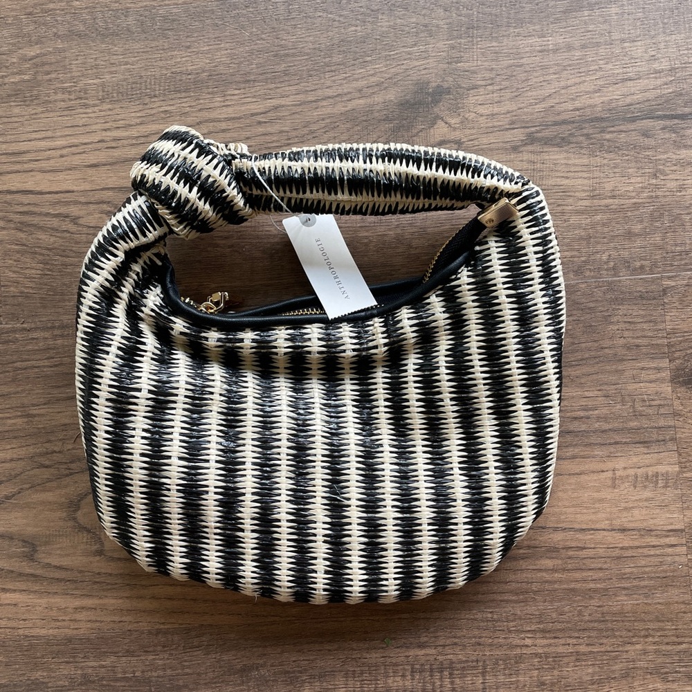 Tan/black raffia Anthropologie handbag
